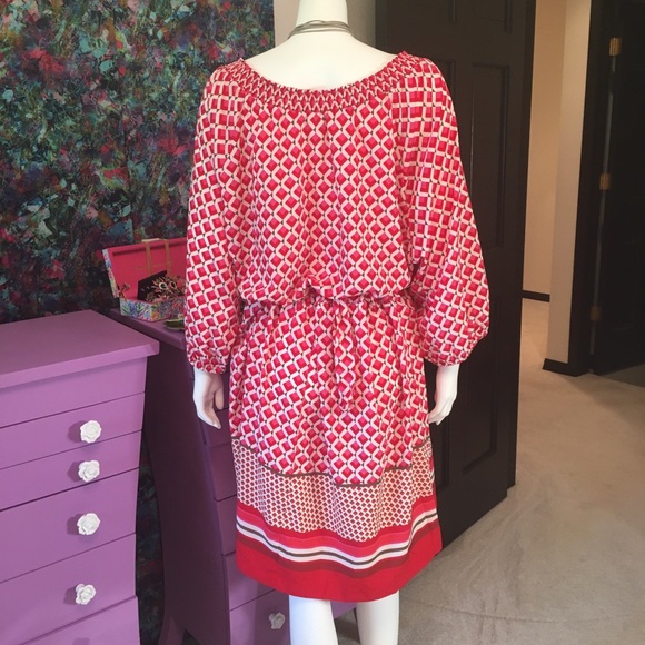 Old Navy Red Pink Grey Trellis Print Dress - Picture 3 of 8